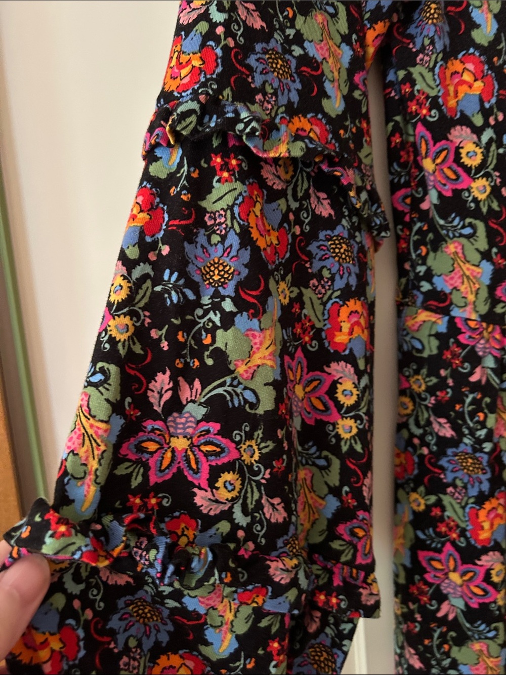 Boden Black Long-Sleeve Tiered Floral Midi Dress - Picture 4 of 12